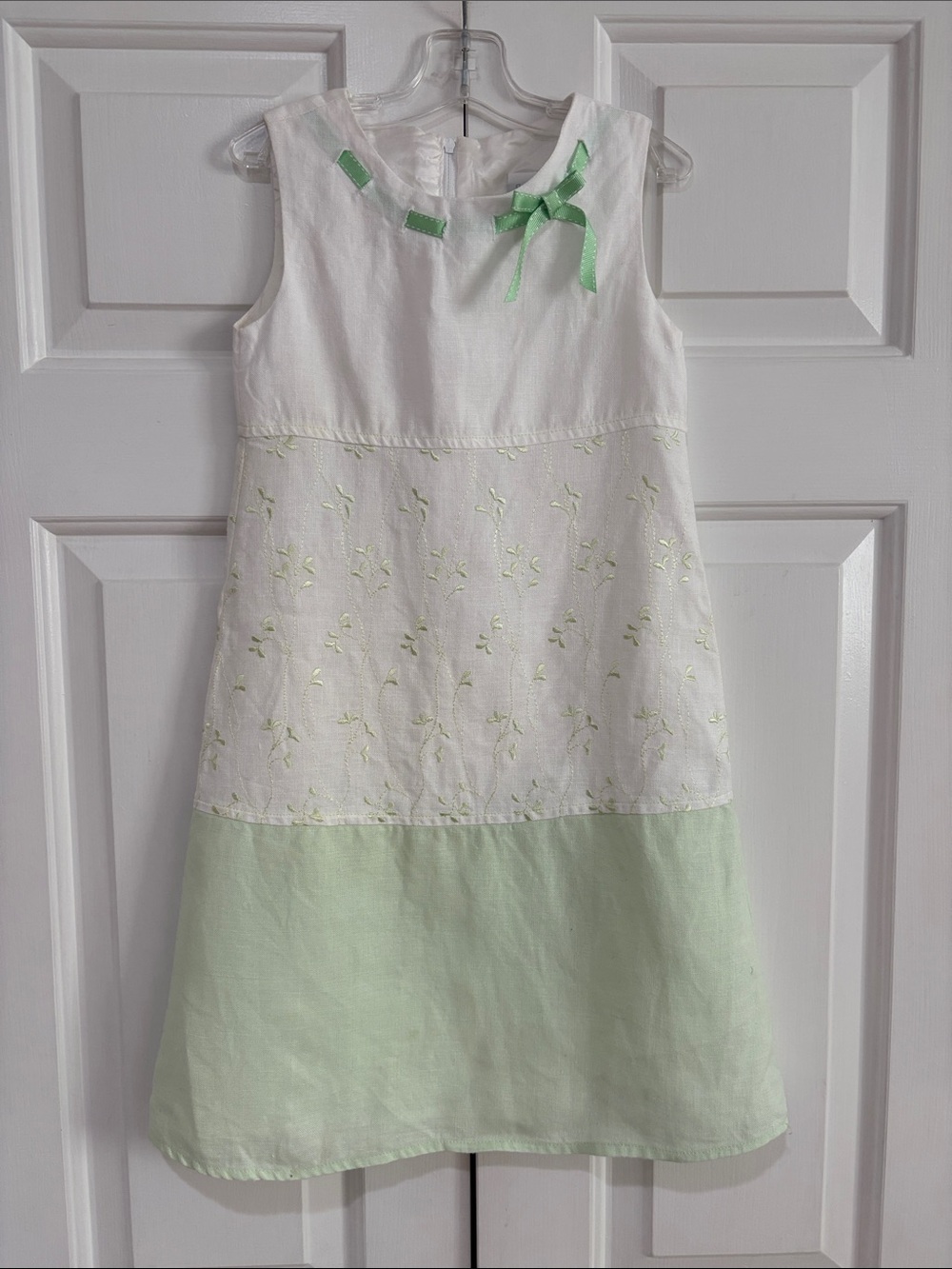 Sorbet White & Light Linen Floral Embroidered Sleeveless Dress Size Girls 6